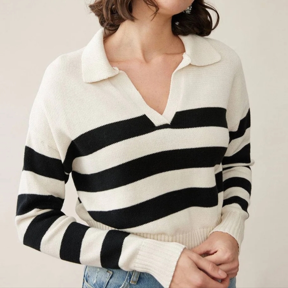 Rihoas Sweaters - Rihoas Striped Collar Sweater
